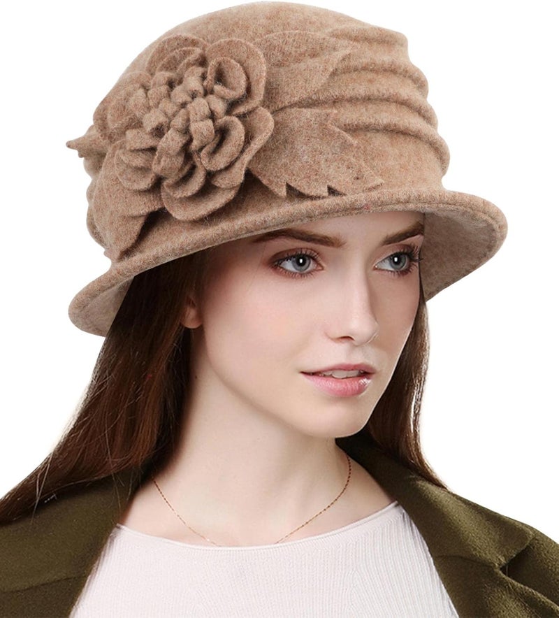 Sumolux Women Beret Hat French Vintage Floral Wool Dress Cloche Classic Winter Hat 1920s - Image 1